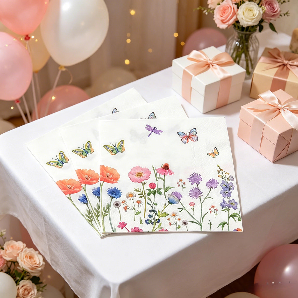 40PCS Watercolor Floral & Butterfly 3-Ply Disposable Paper Napkins Disposable Paper Napkins Axl