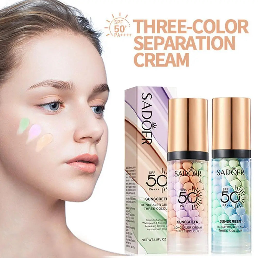 SADOER Tri-Color Makeup Primer SPF50+ Contour Base Cream 40g Makeup Primer Cream Axl