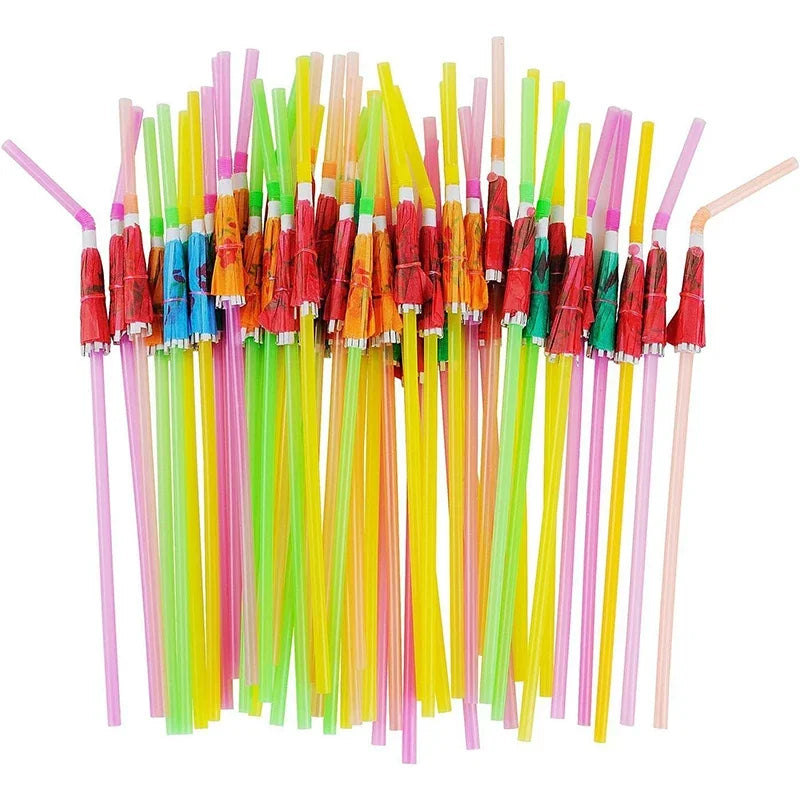 Cocktail Umbrella Straws – Fluorescent Hawaiian Party Decor Disposable Party Straws Axl 24PCS