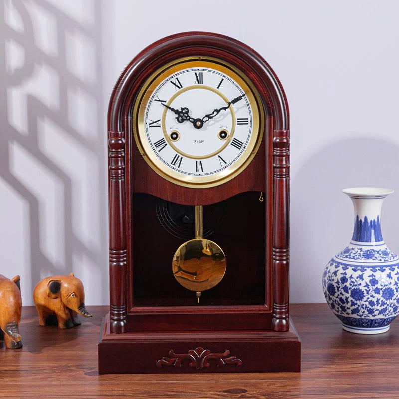 Vintage Mechanical Desk Clock – Solid Wood Pendulum Chiming Mechanical Desk Clock Axl