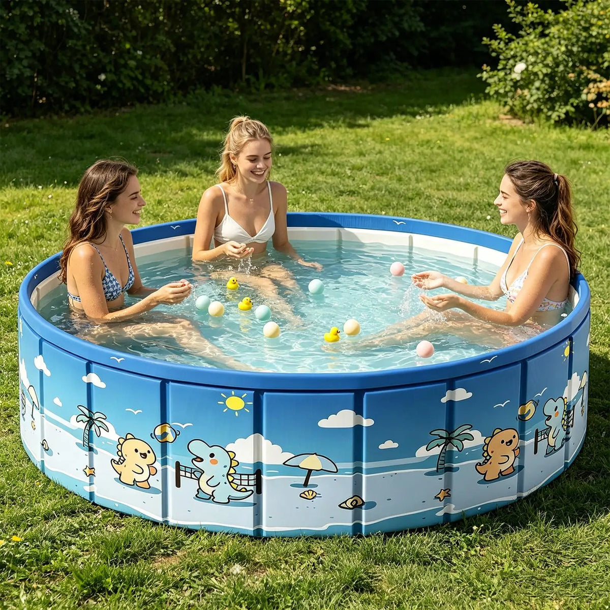 Foldable Pool with Drain Pipe – Non-Inflatable Kids & Dog Pool Foldable Swimming Pool Axl