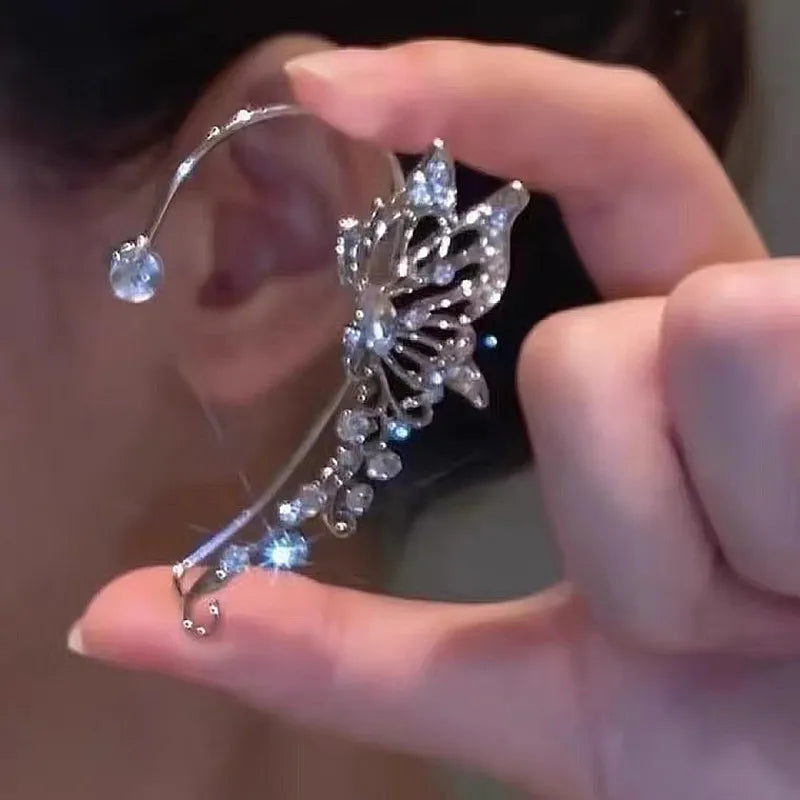 Crystal Butterfly Ear Cuff – No Piercing Clip Earring | Silver Clip-On Ear Cuff Axl