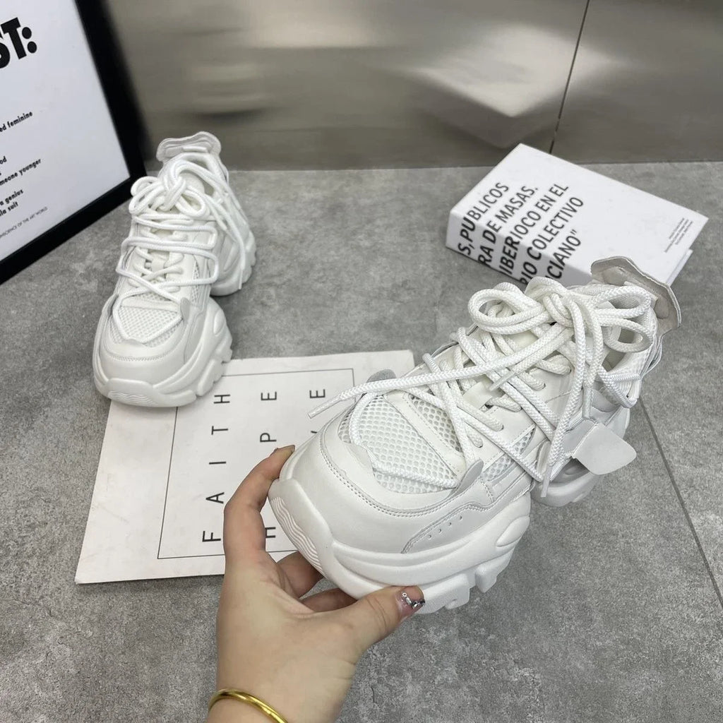 Women's Chunky Platform Sneakers – PU Leather Dad Shoes Platform Sneakers Axl