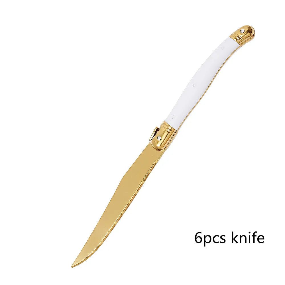 Laguiole Gold Cutlery Set – Stainless Steel Flatware for 3 Flatware Cutlery Set Axl 6pcs knife