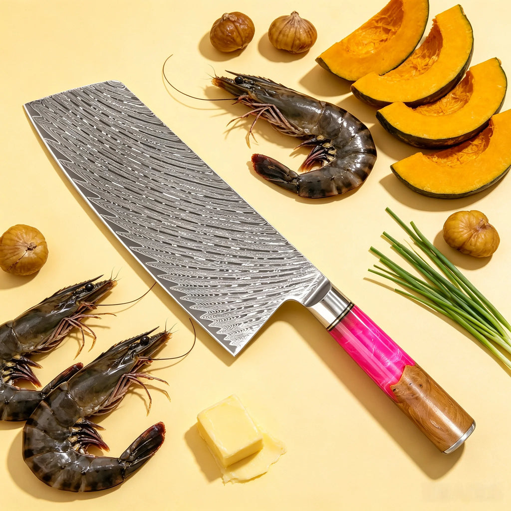 Damascus Steel Chef Knife – Meat, Vegetable & Fruit Cleaver Damascus Chef Knife Axl