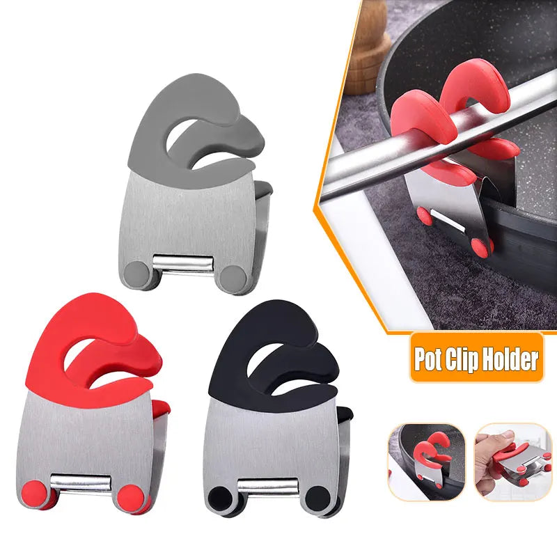 Stainless Steel Pot Clip Spoon Rest | Anti-Scald Silicone Grip Pot Clip Spoon Rest Axl