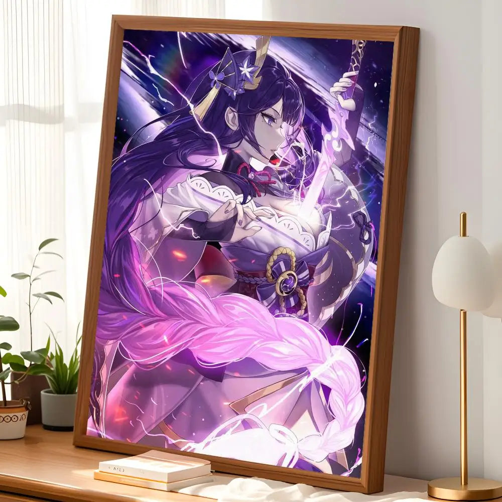 Genshin Impact Raiden Shogun HD Self-Stick Wall Art Poster Anime Wall Poster Axl
