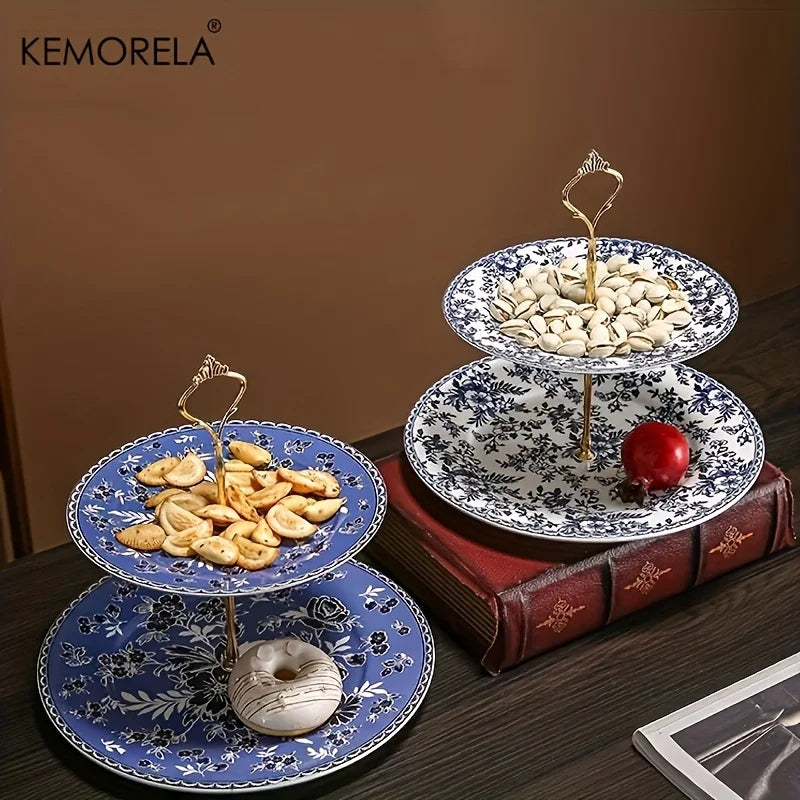 2-Tier Ceramic Dessert Stand – Floral Cake & Party Display Tray Ceramic Dessert Stand Axl