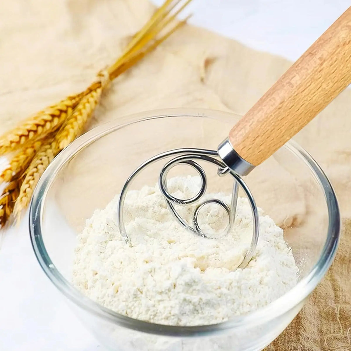 10-Inch Danish Dough Whisk – Oak Wood & Stainless Steel Dough Whisk Axl