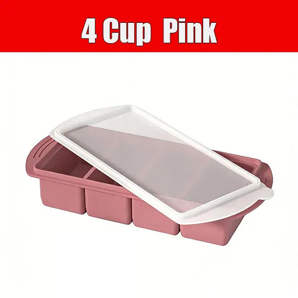 Large Silicone Ice Cube Tray with Lid – Soup Freezer Molds Silicone Freezer Tray Axl 4 Cup Pink