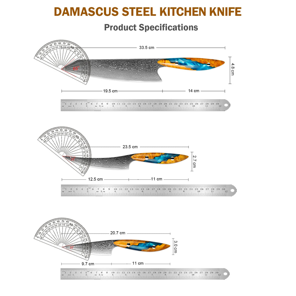 XITUO Damascus Chef Knife Set – 67-Layer VG10 Steel, 1-3 Pcs Damascus Kitchen Knife Set Axl