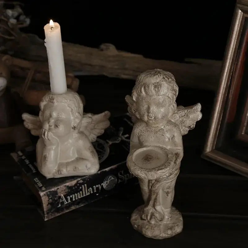 Angel Cupid Candlestick Holder – Resin Winged Baby Sculpture Candle Holder Axl