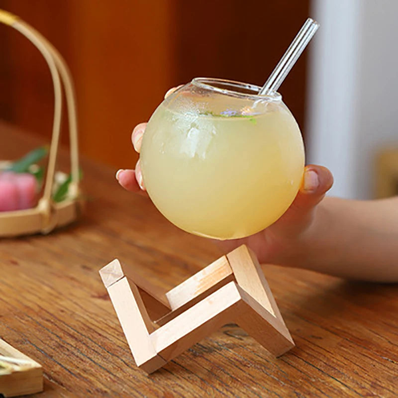 Round Ball Cocktail Glass with Wood Stand | Creative Bar Tumbler Cocktail Glass Axl