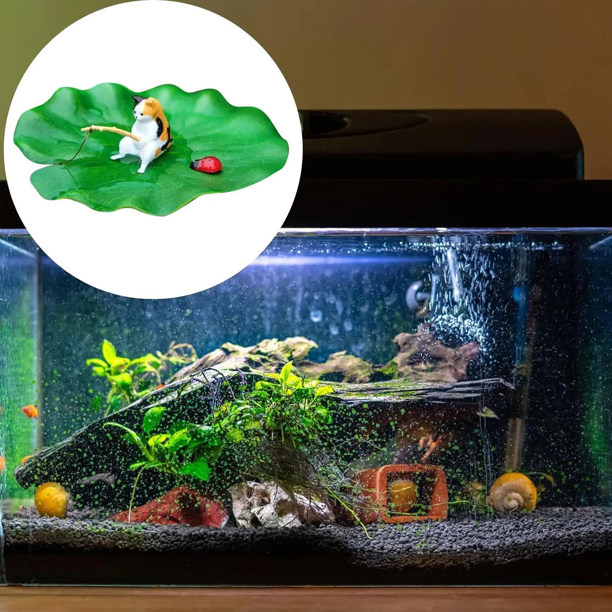 Floating Cat Fishing Lily Pad Resin Fish Tank Ornament Aquarium Ornament Axl