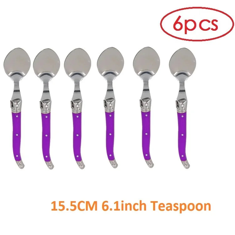 6-Piece Laguiole Stainless Steel Spoon Set – Black & Red Flatware Spoon Set Axl 6.1in purple