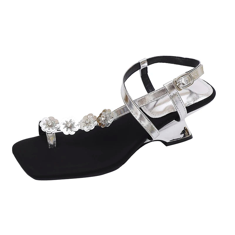 Women's Sequin Flower Wedge Sandals | Open Toe Gladiator Heels Wedge Sandals Axl