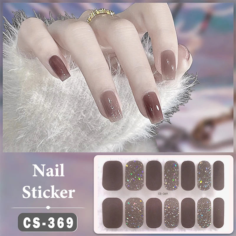 Waterproof Full Cover Nail Wraps – No-Lamp Nail Stickers 14pc Nail Art Wraps Axl CS369