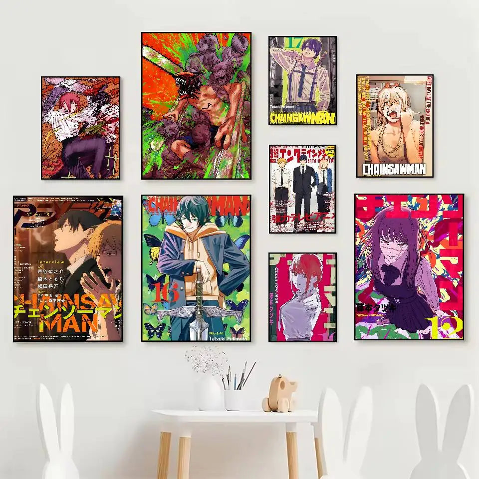 Chainsaw Man Anime Poster – HD Self-Adhesive Waterproof Wall Art Anime Wall Poster Axl