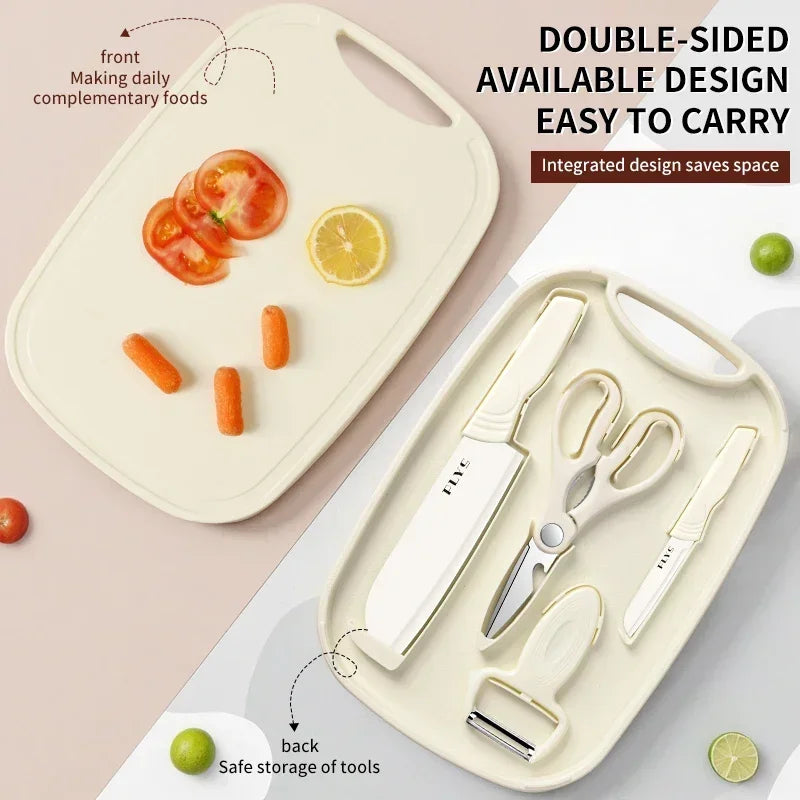 PLYS 2-in-1 Cutting Board Set – Cleaver, Knife & Scissors Kitchen Knife Set Axl