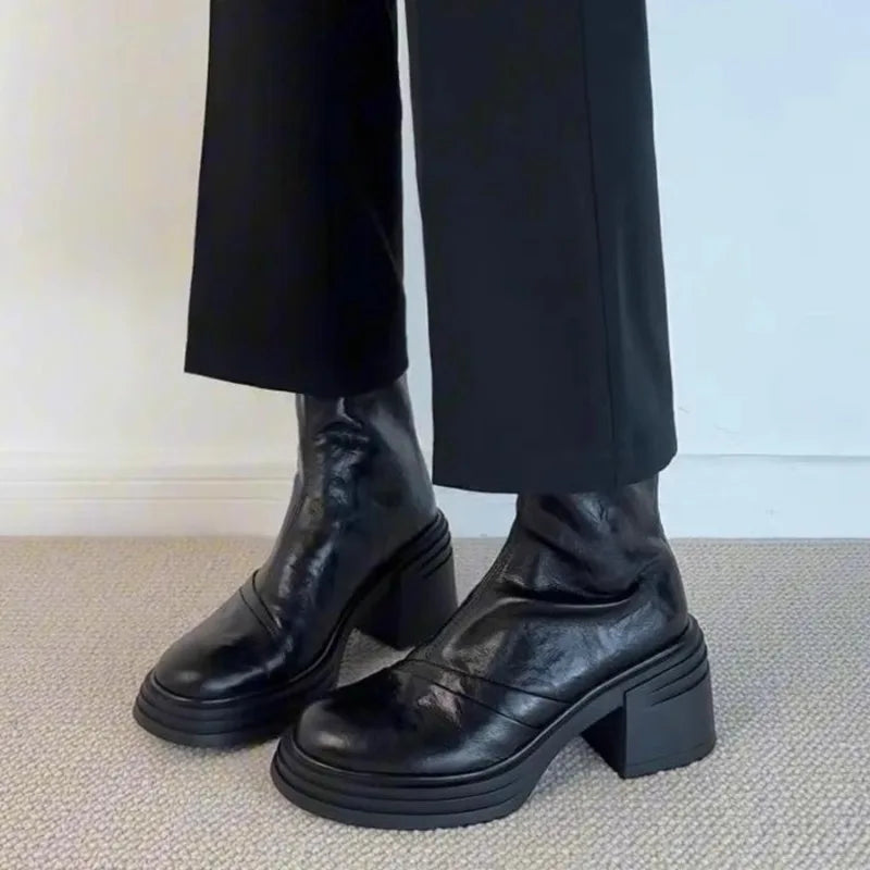 Women's Retro Ankle Boots – Thick Wedge Heel Zip-Up Booties Ankle Boots Axl
