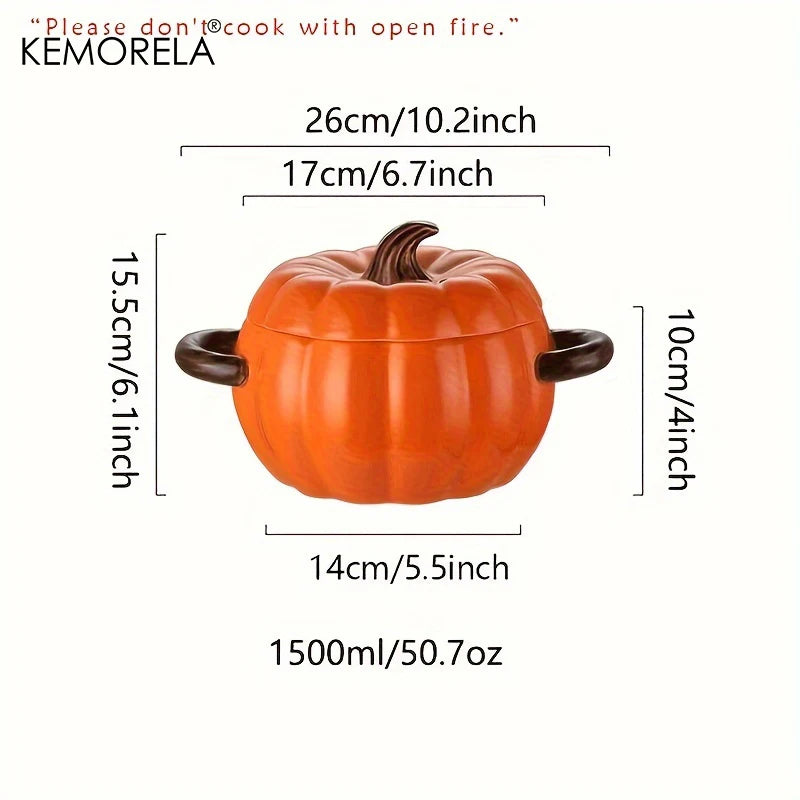 KEMORELA 50oz Ceramic Pumpkin Dutch Oven Pot with Lid Ceramic Dutch Oven Axl Brown 1