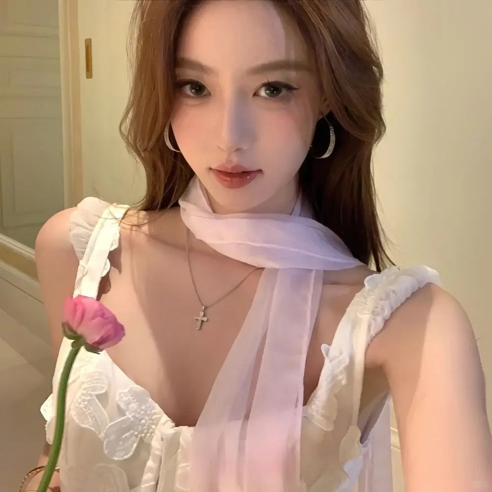 Women's Long Chiffon Scarf – Elegant Silk-Style Neckerchief Chiffon Neck Scarf Axl