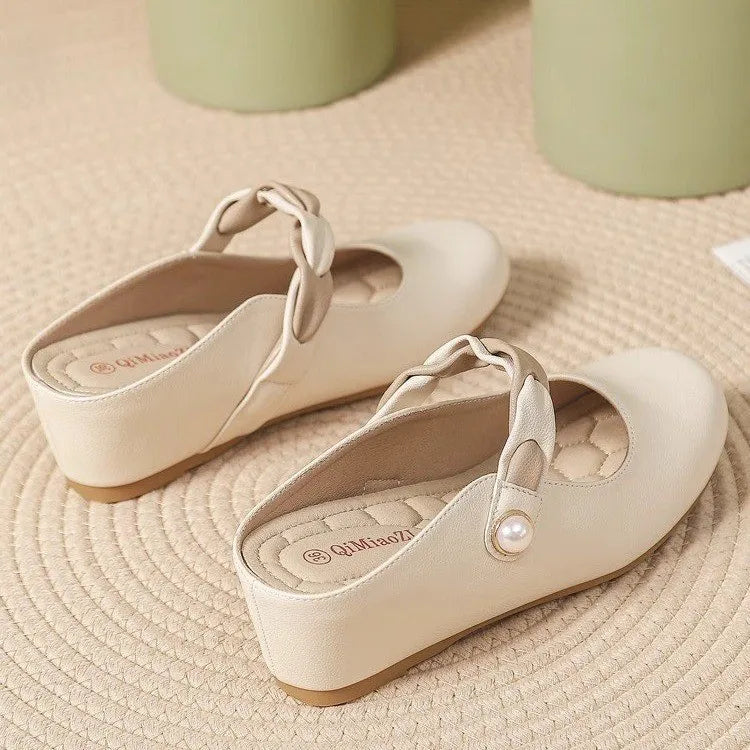 YBQJOO Women's Mary Jane Wedge Sandals – Slip-On Half Slipper Wedge Sandals Axl