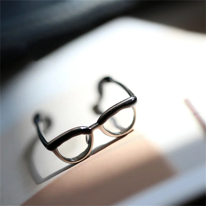 Cute Glasses Open Ring – Adjustable Enamel Copper Finger Ring Fashion Ring Axl