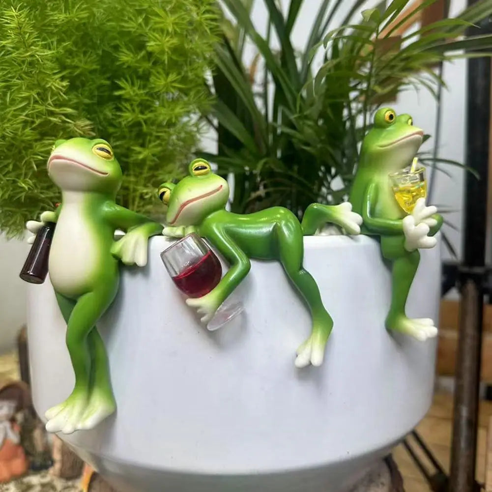 Mini Frog Figurine Hanging Flower Pot Ornament – Resin Decor Garden Figurine Axl