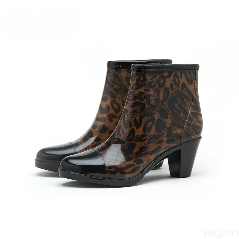 Women's Wedge Heel Waterproof Rain Boots – PVC Ankle Rainboots Wedge Rain Boots Axl leopard print 36