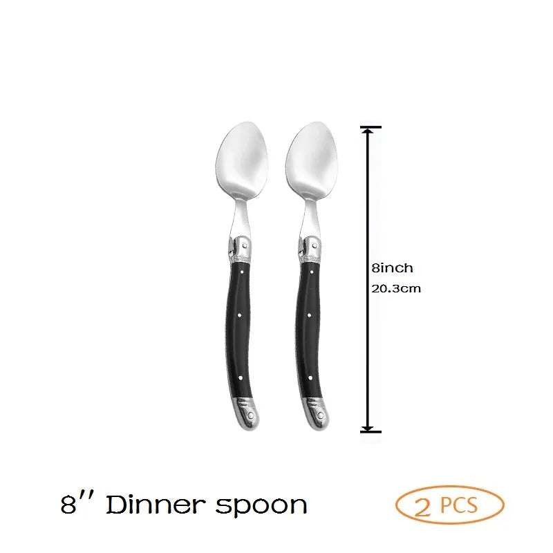 Laguiole Black Stainless Steel Cutlery Set – Fork Knife Spoon 2–10pc Flatware Cutlery Set Axl 2 PCS spoon