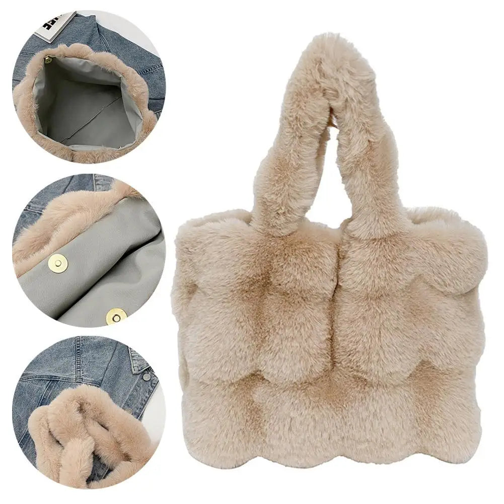 Women's Fluffy Plush Shoulder Bag – Large Capacity Shopper Tote Plush Shoulder Bag Axl