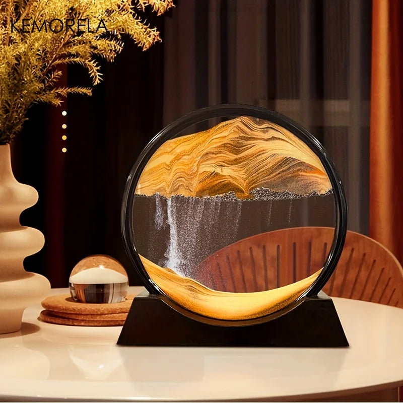 3D Moving Sand Art Picture – 12" Round Glass Ocean Sandscape Sand Art Decor Axl