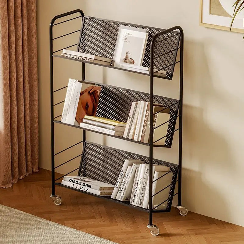 Nordic 3-Tier Rolling Metal Storage Shelf with Wheels Rolling Storage Shelf Axl Black-Bevel