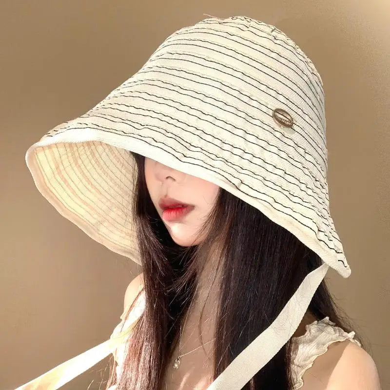 Women's Wide Brim Foldable Sun Hat – Ribbon Fisherman Hat Women's Sun Hat Axl