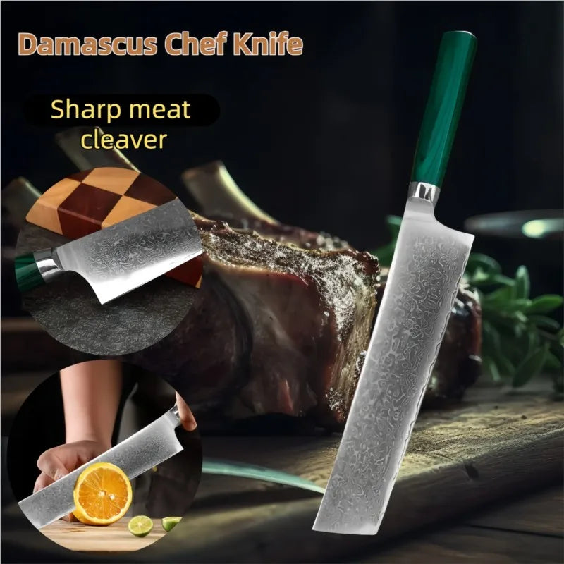 Damascus Steel Nakiri Knife – Full Tang Chef Kitchen Knife Damascus Chef Knife Axl