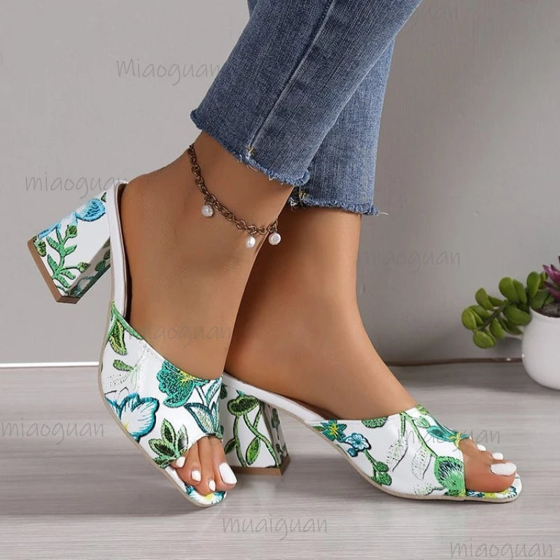 Women's Chunky Heel Roman Sandals – Open Toe Slip-On Pumps Heeled Sandals Axl