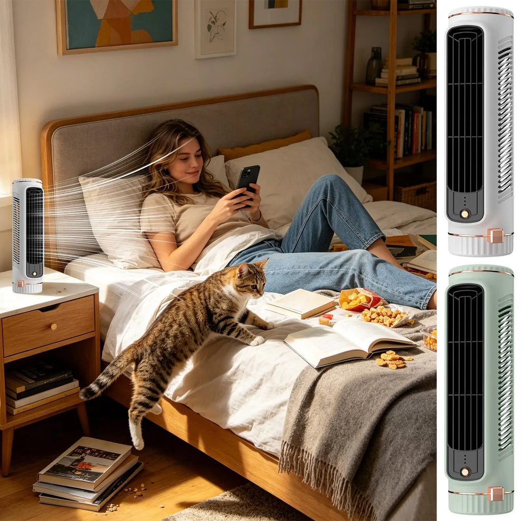 Mini Bladeless Tower Fan – USB Rechargeable 3-Speed Portable Portable Tower Fan Axl