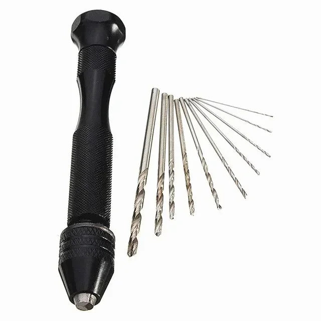Mini Hand Drill Set with 10 HSS Twist Bits – Wood & Craft Hand Drill Set Axl Black