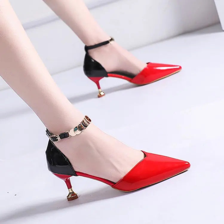 Women's Stiletto Heels – Pointed Toe Buckle Strap Slingback Pumps Stiletto Heels Axl Black red 40