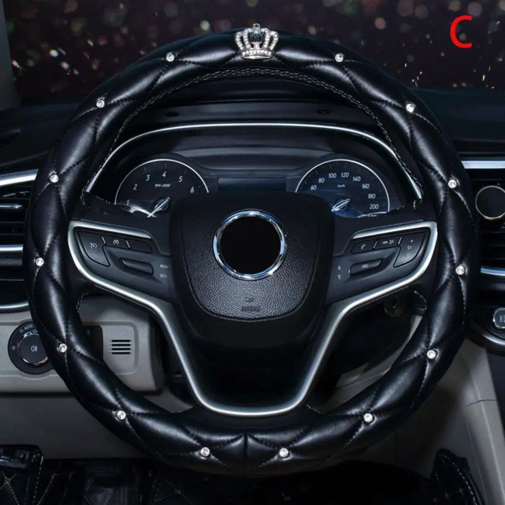 Diamond PU Leather Steering Wheel Cover – Black & Pink Steering Wheel Cover Axl C