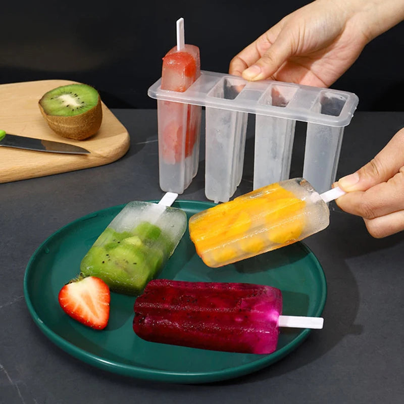 4-Grid Reusable Ice Popsicle Mold with Sticks & Lid | DIY Ice Cream Popsicle Mold Axl