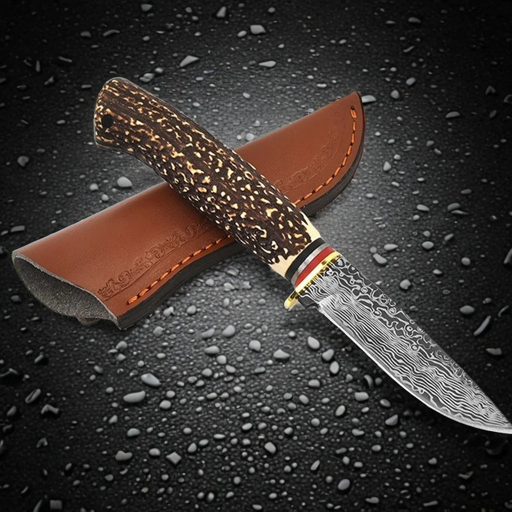 Fixed Blade Outdoor Knife – Bone Handle, Damascus, 58–60HRC D3 Fixed Blade Knife Axl