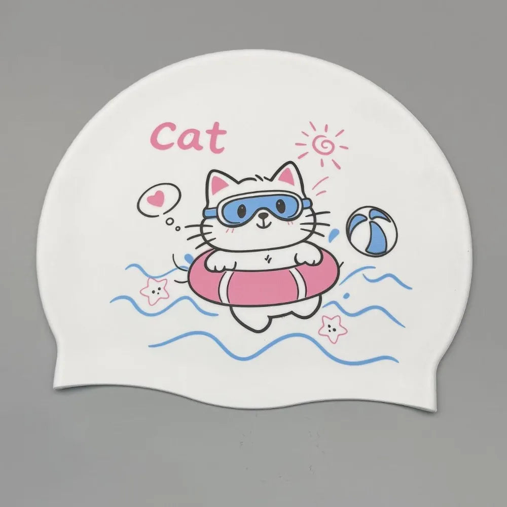 Cartoon Cat Silicone Swim Cap – Waterproof & Comfortable Silicone Swim Cap Axl pink swim ring