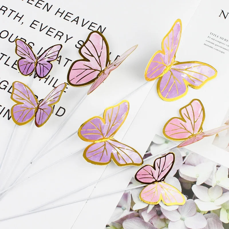 10-Piece Butterfly Cake Toppers – Gilt-Edge Birthday & Wedding Cake Topper Set Axl Purple