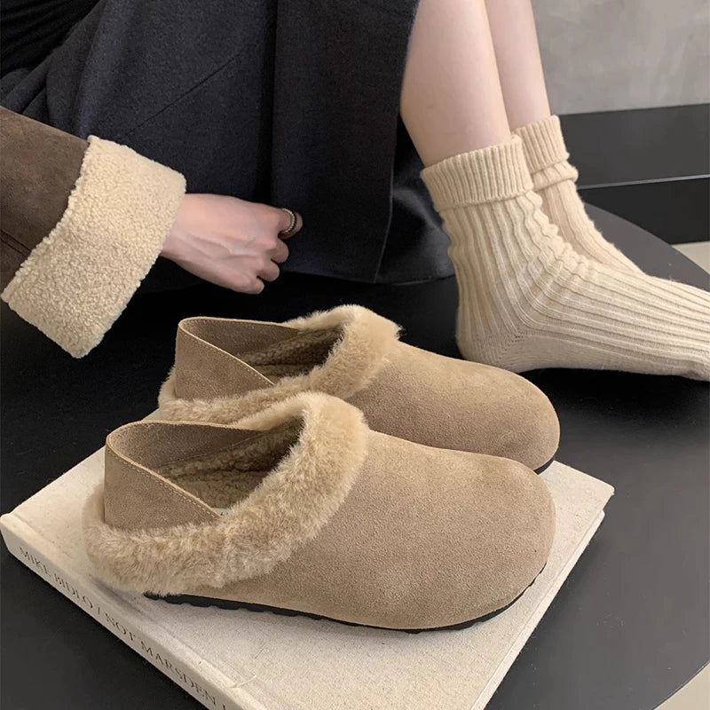 Women's Retro Faux Suede Fur-Lined Slip-On Flats | Winter Shoes Women's Slip-On Flats Axl