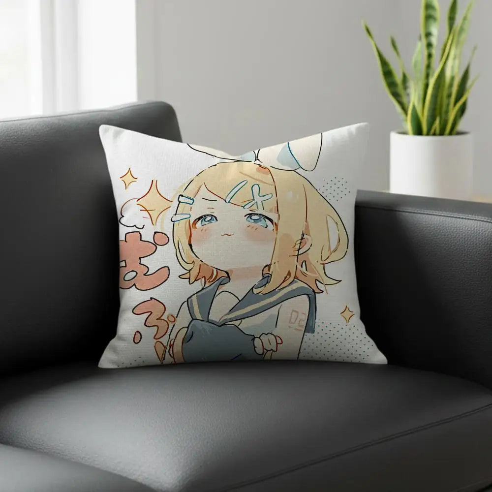 Kagamine Rin Linen Cushion Cover | Anime Pillow Case 6 Sizes Decorative Cushion Cover Axl White2 40X40cm
