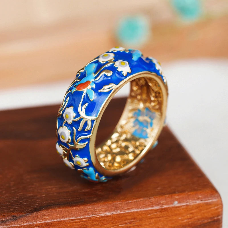 Huitan Blue Flower Ring for Women – Vintage Fashion Jewelry Fashion Ring Axl