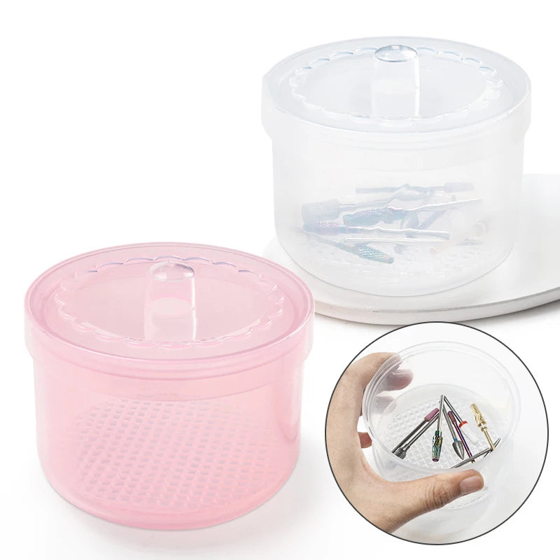 Nail Drill Bit Cleaning & Storage Box – Round Disinfection Bowl Nail Tool Storage Box Axl