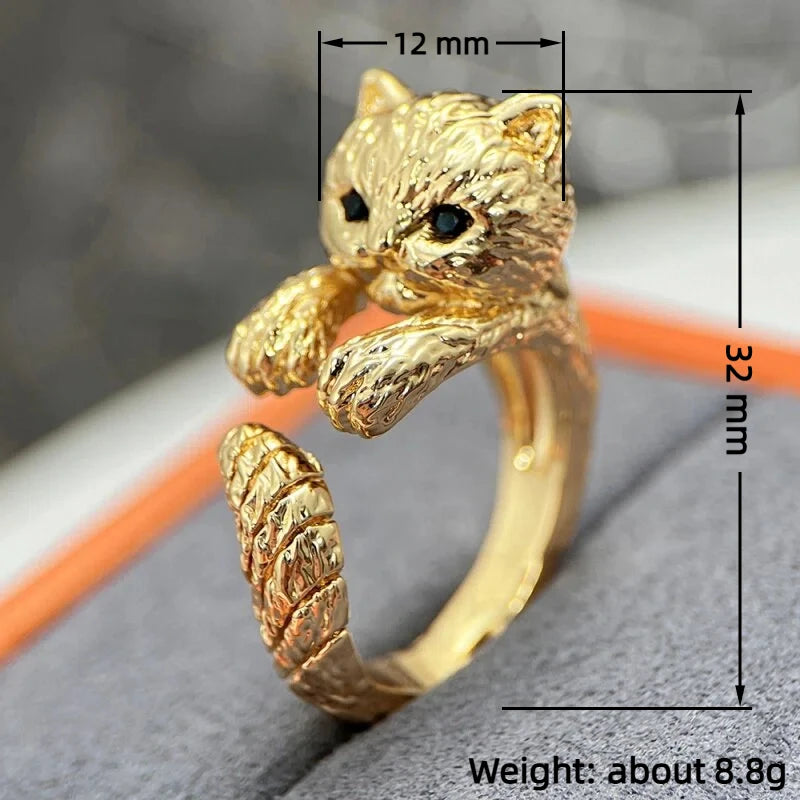 Huitan Gold Cat Ring – Cubic Zirconia Animal Fashion Jewelry Fashion Ring Axl